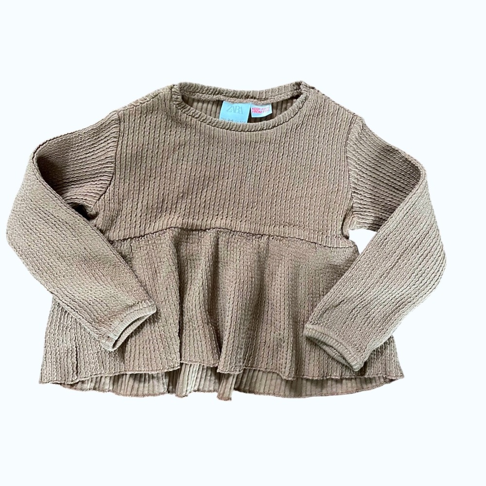 Zara Kids Textured Peplum‎ Long Sleeve Top Brown Size 3-4 Years